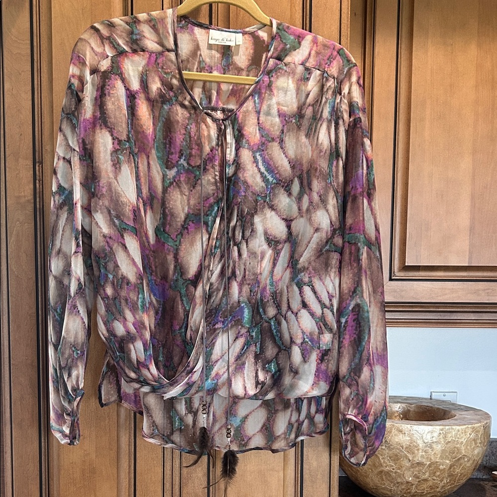 Elegant Women's Abstract Blouse - Purple and Brown